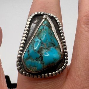 Teardrop Turquoise Sterling Silver 925 Ring, Size 6.5